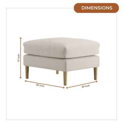 Aeris Teak Wood Ottoman Stool (Ivory) dimensions