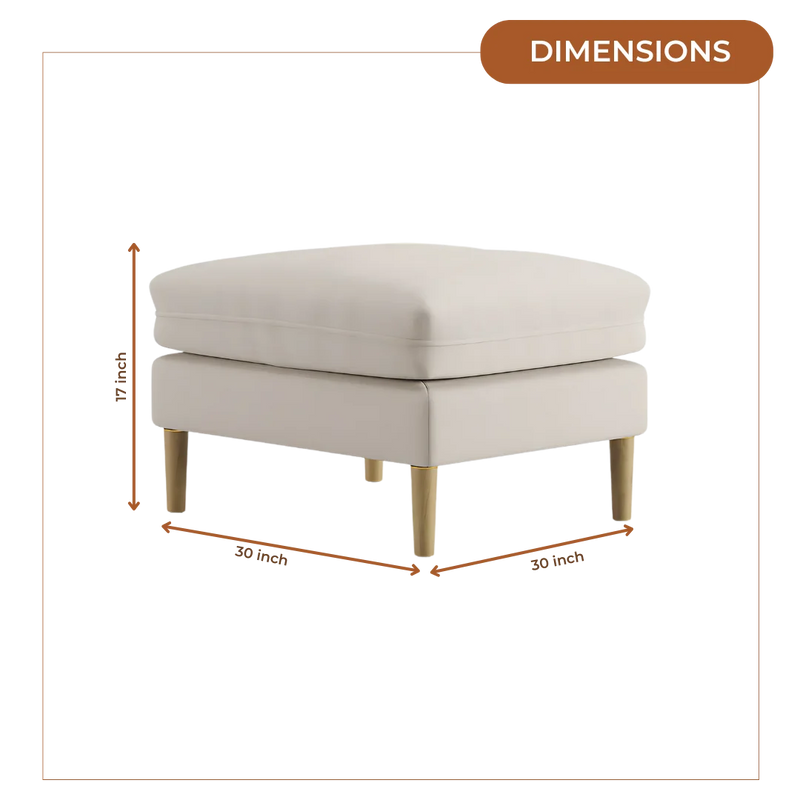 Aeris Teak Wood Ottoman Stool (Ivory) dimensions