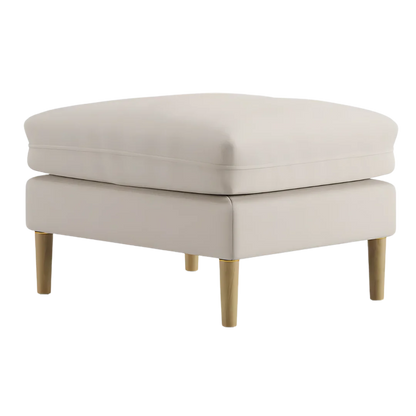 Aeris Teak Wood Ottoman Stool (Ivory) side angle