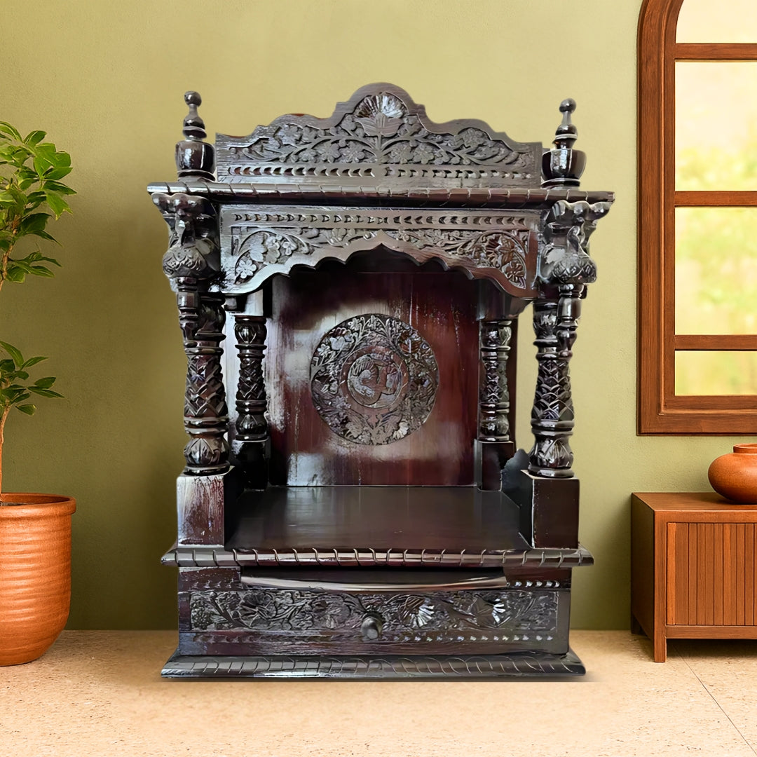 Ahalya Teak Wood Mandir (Brown) lifestyle view