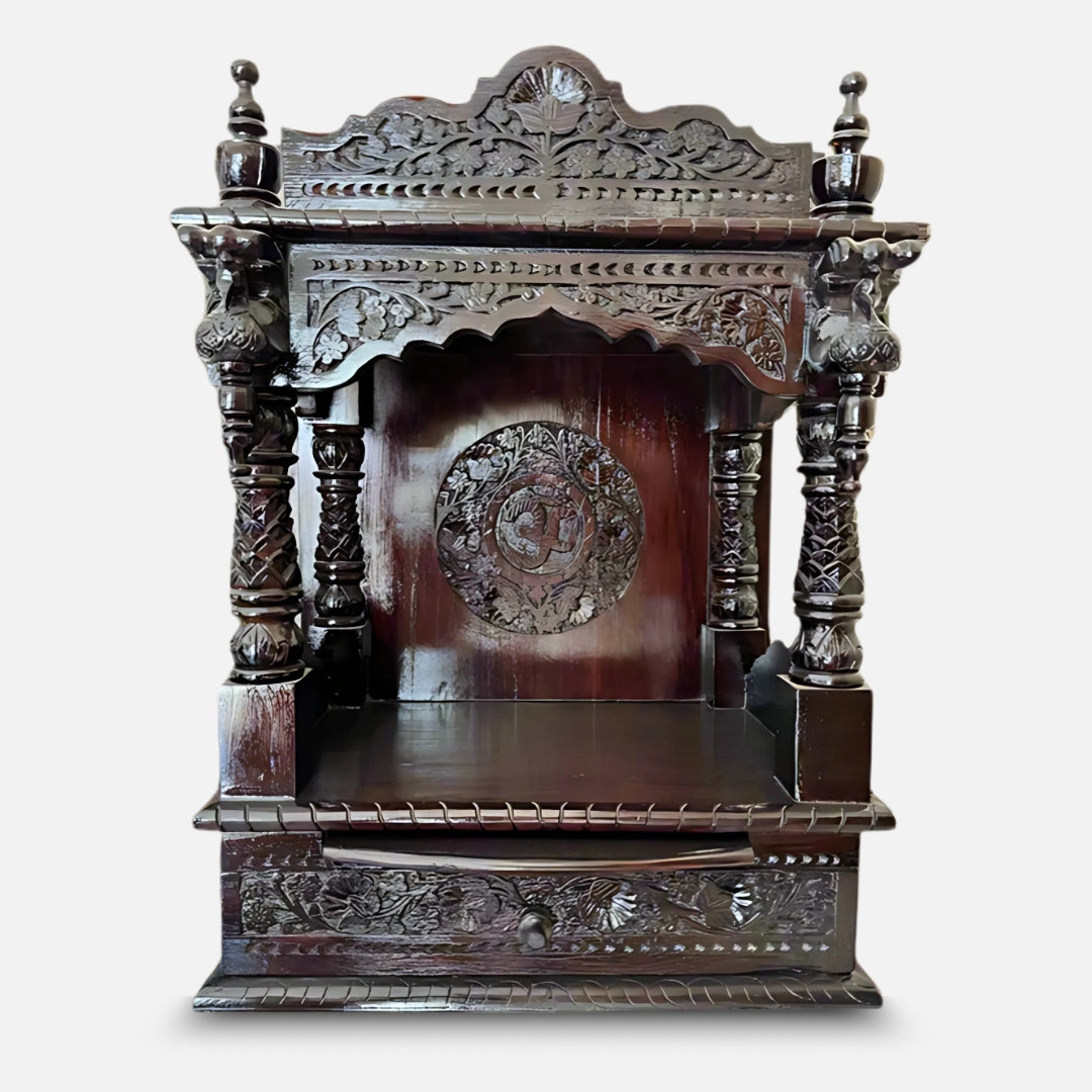 Ahalya Teak Wood Mandir (Brown) front view 