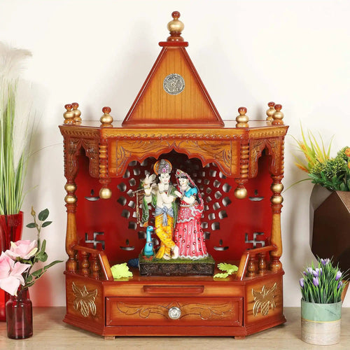 Aikyam Wall Mount Pooja Mandir without Door (Teak Gold)