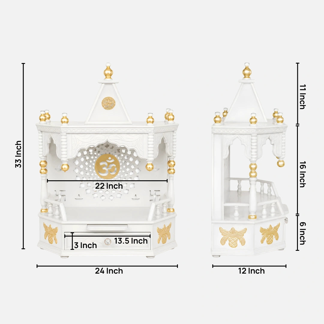 Aikyam Wall Mount Pooja Mandir without Door (White Gold) Dimensions Image