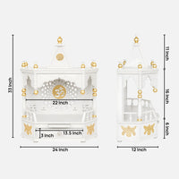 Aikyam Wall Mount Pooja Mandir without Door (White Gold) Dimensions Image