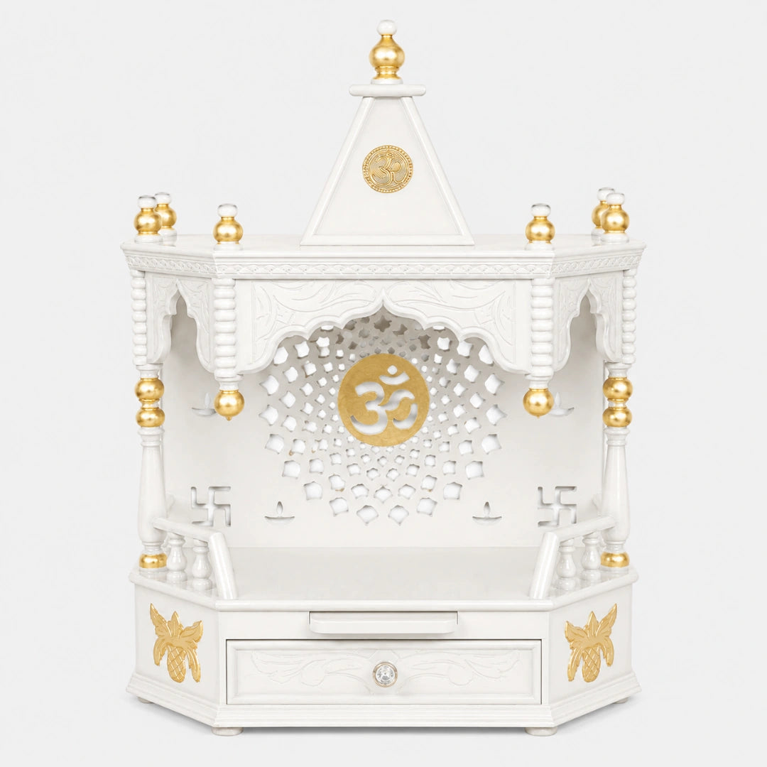 Aikyam Wall Mount Pooja Mandir without Door (White Gold) Front Image