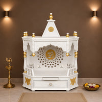 Aikyam Wall Mount Pooja Mandir without Door (White Gold) Lifesytle Image