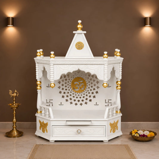 Aikyam Wall Mount Pooja Mandir without Door (White Gold) Lifesytle Image