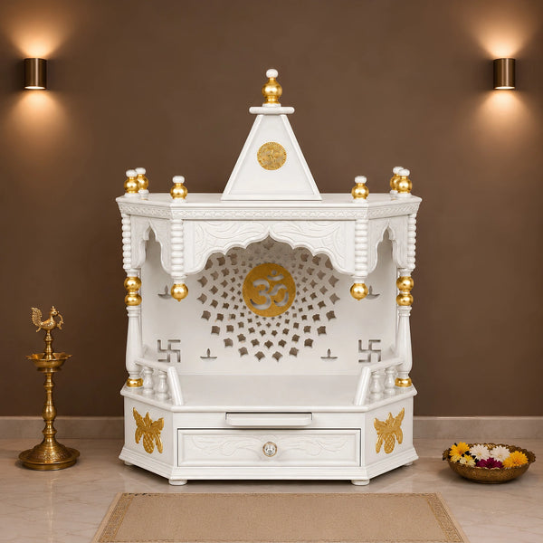 Aikyam Wall Mount Pooja Mandir without Door (White Gold) Lifesytle Image