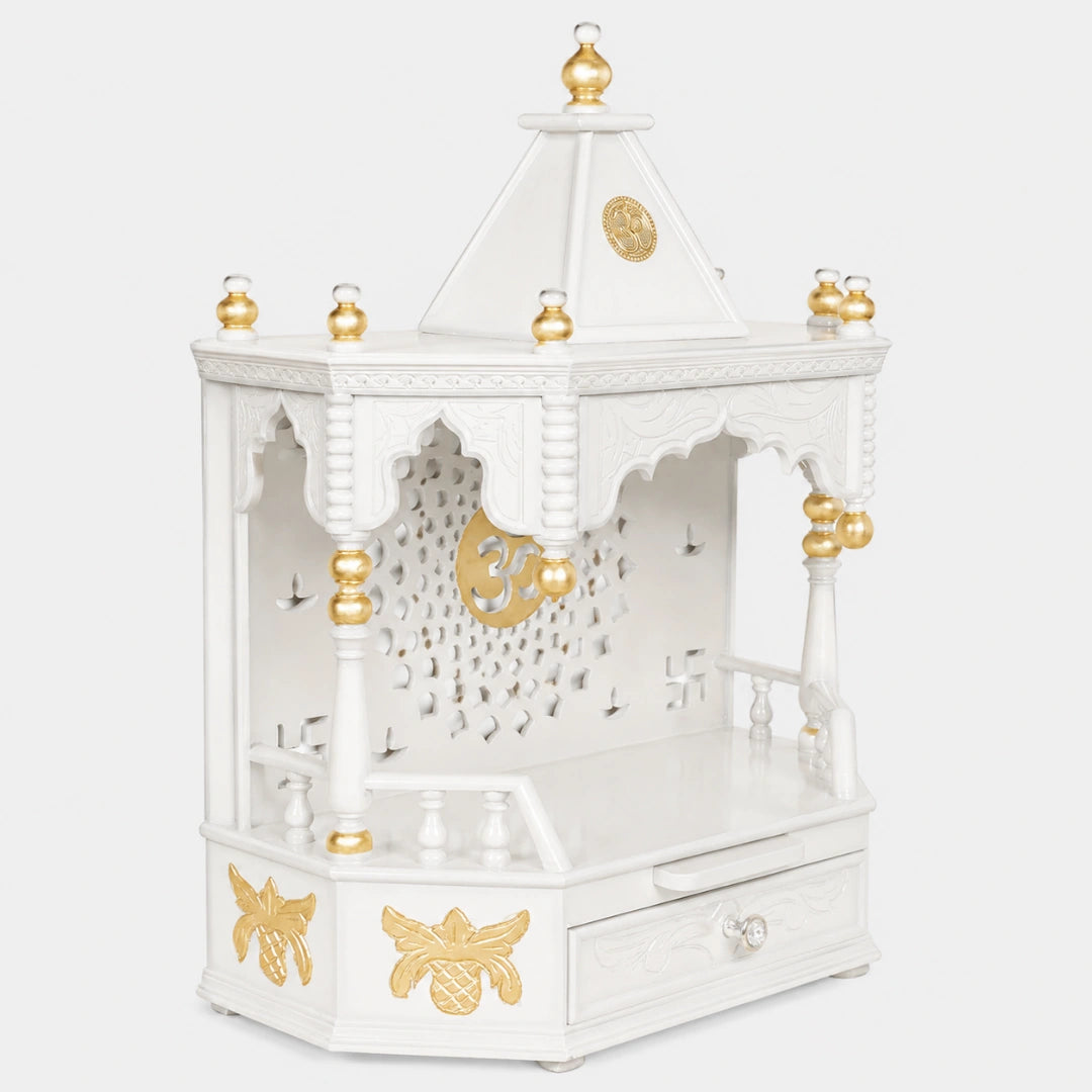 Aikyam Wall Mount Pooja Mandir without Door (White Gold) Side Image