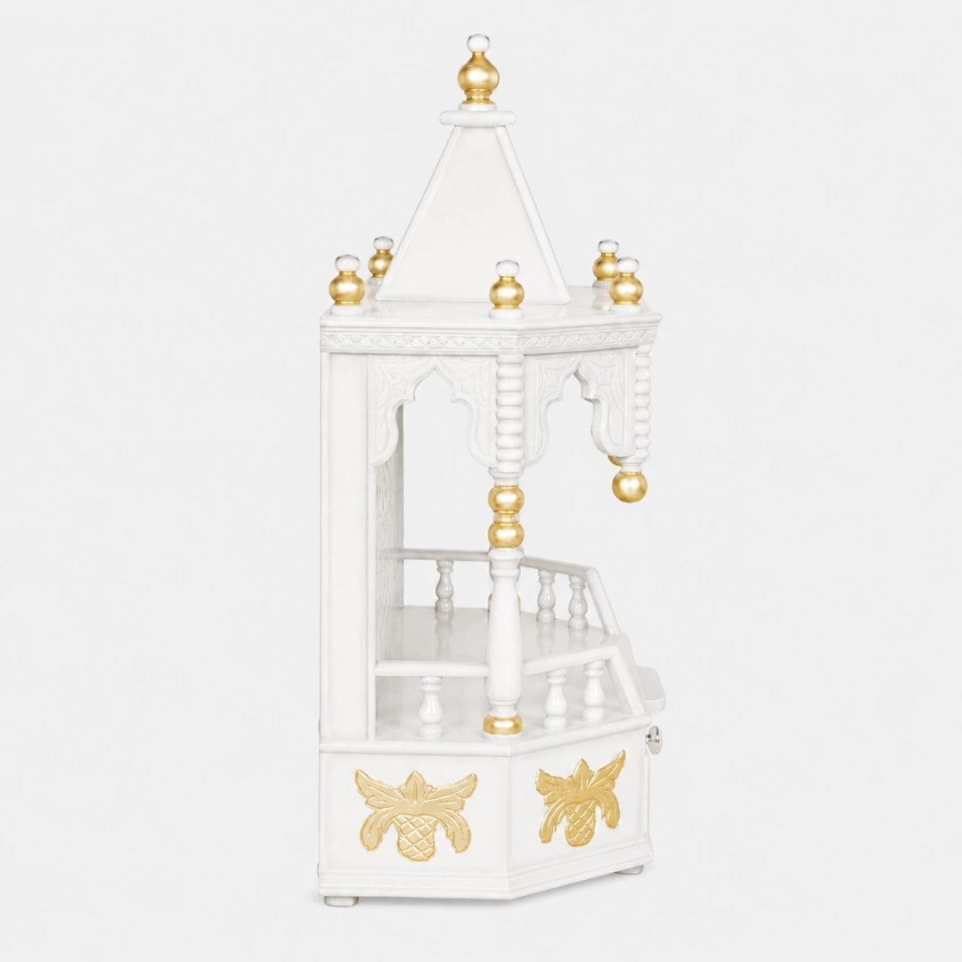 Aikyam Wall Mount Pooja Mandir without Door (White Gold) Side Angle