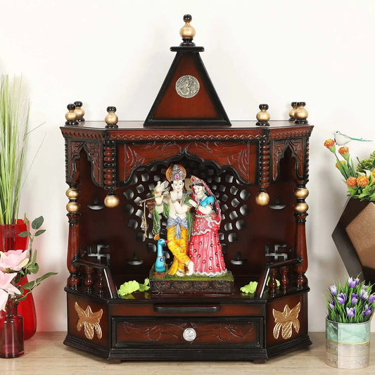 Aikyam Wall Mount Pooja Mandir without Door Brown Gold lifestyle image