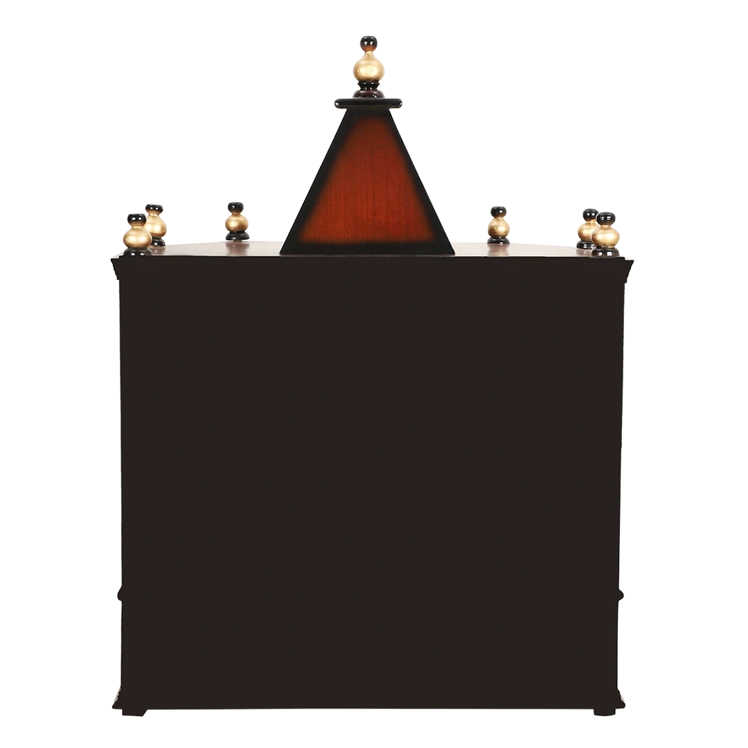 Aikyam Wall Mount Pooja Mandir/Wooden temple for home in Brown Gold color back view