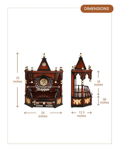 Aikyam Wall Mount Pooja Mandir without Door (Brown Gold)