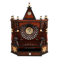 Aikyam Wall Mount Pooja Mandir/Wooden temple for home in Brown Gold color front view open drawer