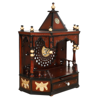 Aikyam Wall Mount Pooja Mandir/Wooden temple for home in Brown Gold color 45° side view