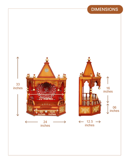 Aikyam Wall Mount Pooja Mandir without Door (Teak Gold)