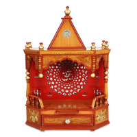 Aikyam Wall Mount Pooja Mandir/Wooden temple for home in Teak Gold color front view