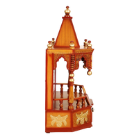 Aikyam Wall Mount Pooja Mandir/Wooden temple for home in Teak Gold color side view featuring jali design