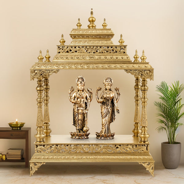  Aishwarya Teak Wood Mandir (Gold)   dimensions  view