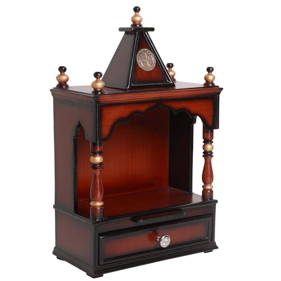 Alaya Wall Mount Pooja Mandir without Door Brown Gold Side Image