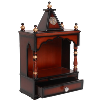 Alaya Wall Mount Pooja Mandir without Door Brown Gold Side Image with open drawers