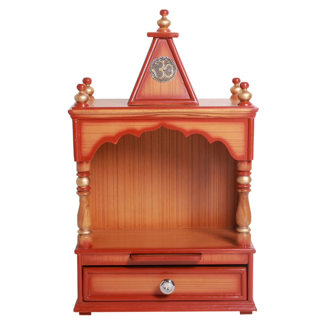 Alaya Wall Mount Pooja Mandir Without Door Teak Gold