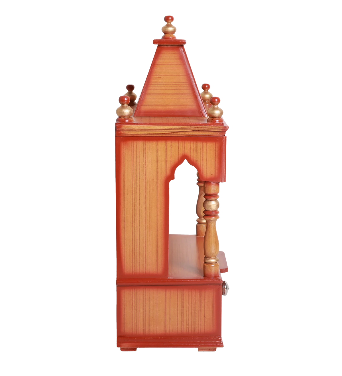 Alaya Wall Mount Pooja Mandir without Door (Teak Gold) Side View