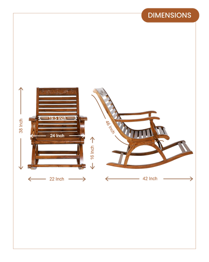 Aldin Teak Wood Rocking Chair (Natural Teak) dimensions