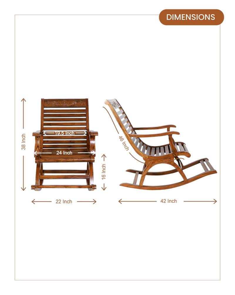 Aldin Teak Wood Rocking Chair (Natural Teak) dimensions