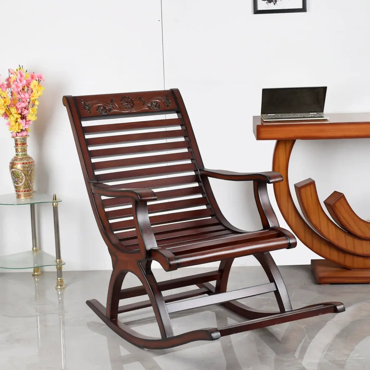 Aldin Teak Wood Rocking Chair Natural Teak lifestyle image