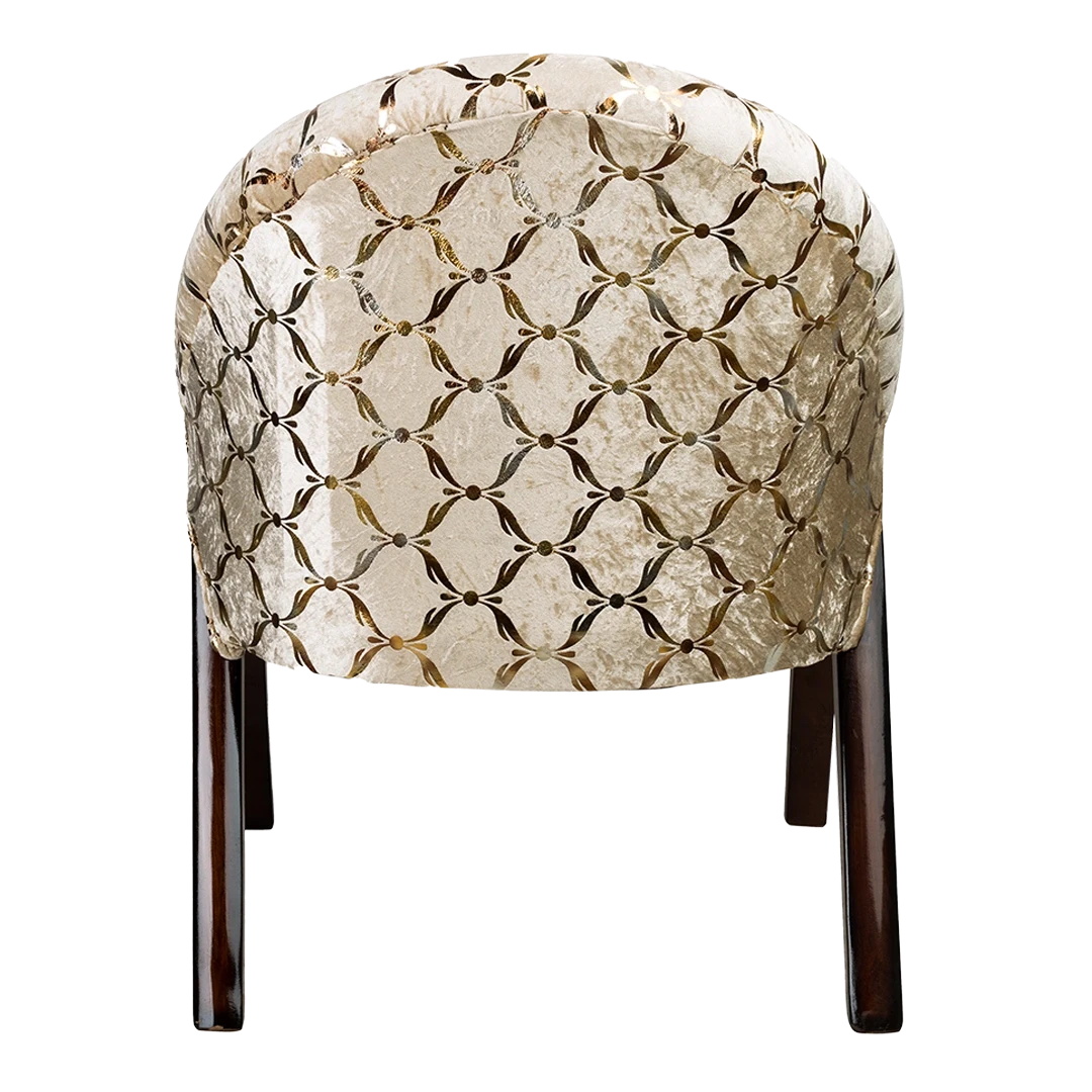 Alteza Teak Wood Fabric Upholstered Arm Chair in Brown Biege color back view