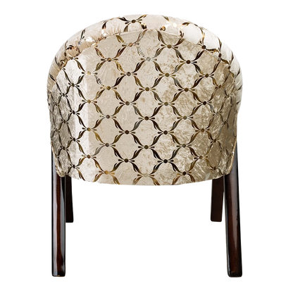 Alteza Teak Wood Fabric Upholstered Arm Chair in Brown Biege color back view