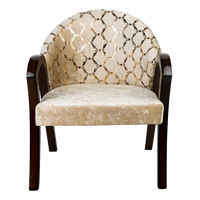 Alteza Teak Wood Fabric Upholstered Arm Chair in Brown Biege color front view