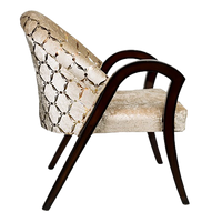 Alteza Teak Wood Fabric Upholstered Arm Chair in Brown Biege color side view