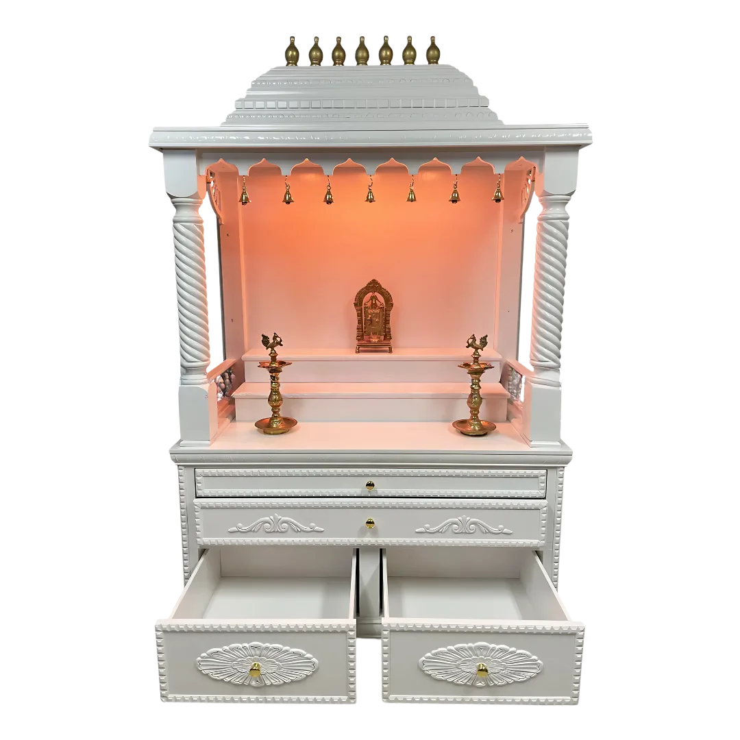 Amrita Teak Wood Mandap (White) front viewopen door view