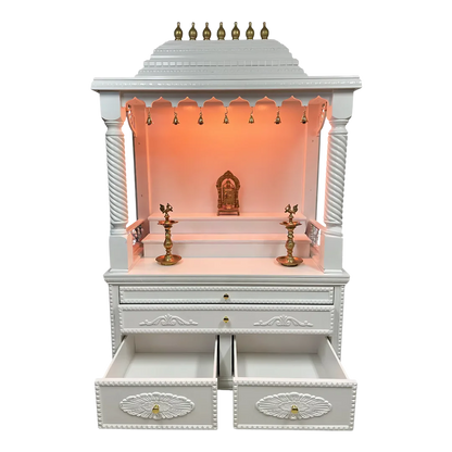 Amrita Teak Wood Mandap (White) front viewopen door view