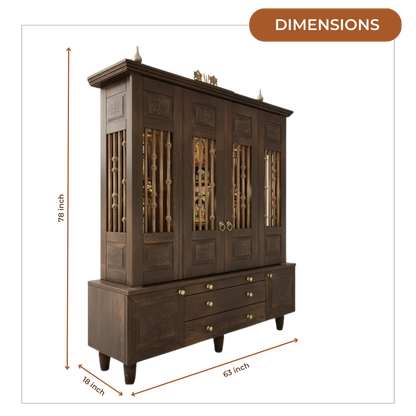 Anandam Teak Wood Pooja Mandap with Door (Teak) Dimensions