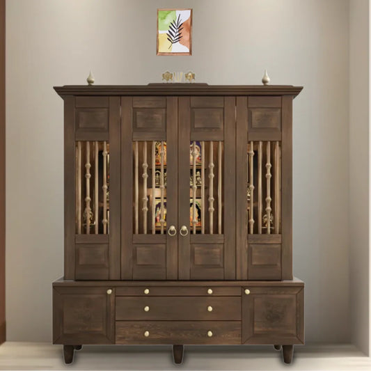 Anandam Teak Wood Pooja Mandap with Door (Teak) Lifestyle Image 