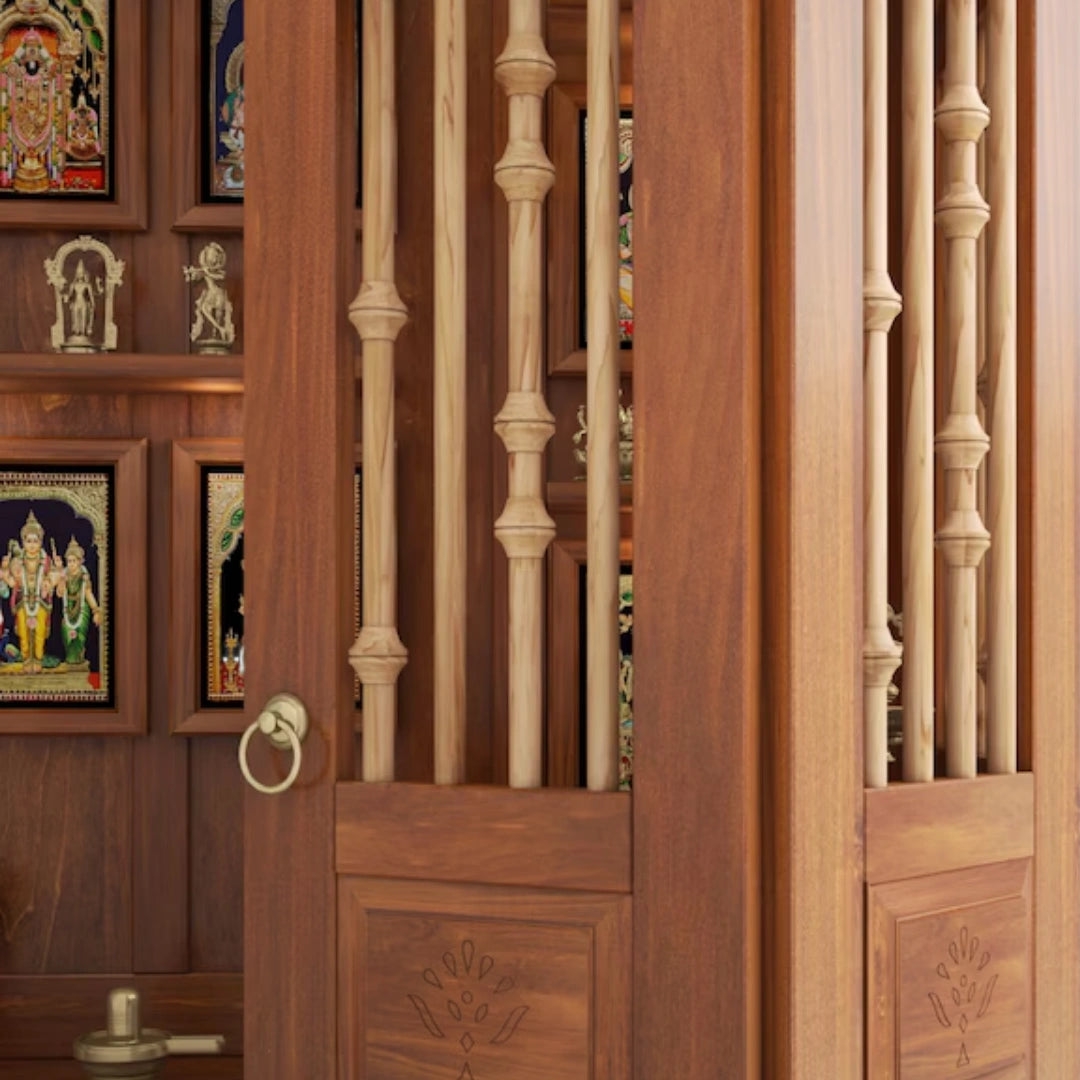 Anandam Teak Wood Pooja Mandap with Door (Teak) zom view 