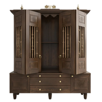 Anandam Teak Wood Pooja Mandap with Door Brown Open Door view