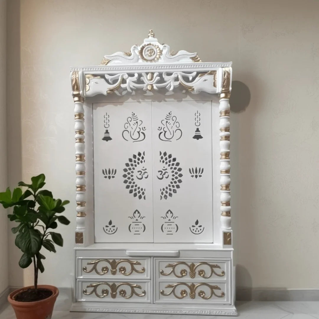 Ananta Teak Wood Mandir (White) Lifestyle view