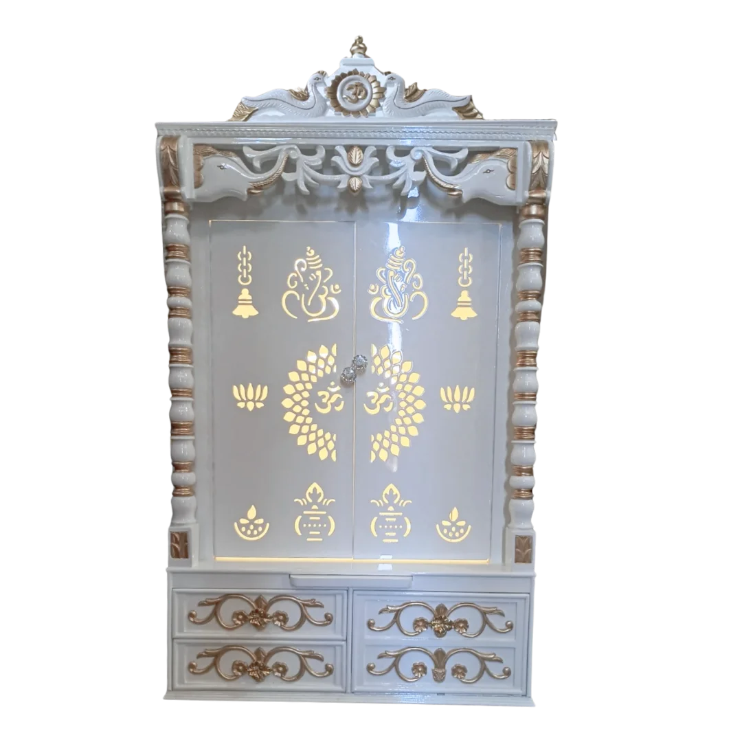 Ananta Teak Wood Mandir (White) lyfstyle view1