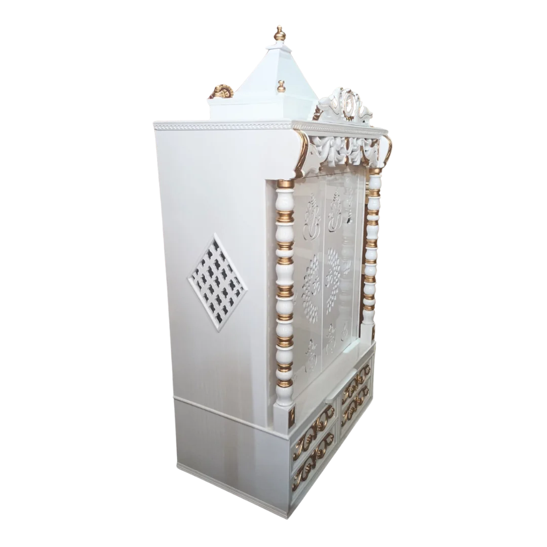 Ananta Teak Wood Mandir (White) side view