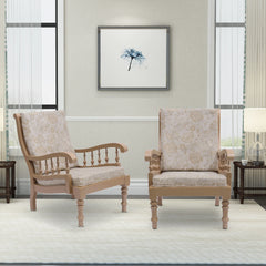 Vasper Teak Wood Fabric Upholstered Arm Chairs (Teak Beige)