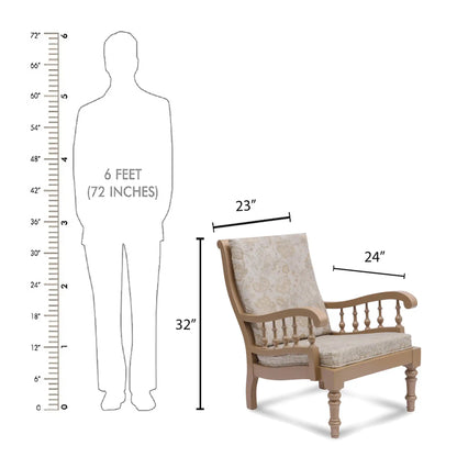 Vasper Teak Wood Fabric Upholstered Arm Chairs (Teak Beige)