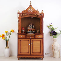 Antarusya Large Floor Rested Pooja Mandap with Door Teak Gold color lifestyle image