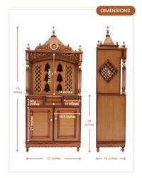 Antarusya Large Floor Rested Pooja Mandap with Door (Teak Gold) dimensions