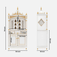 Antarusya Large Floor Rested Pooja Mandap with Door (White Gold) Dimensions