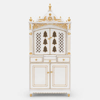 Antarusya Large Floor Rested Pooja Mandap with Door (White Gold) Lifestyle Image