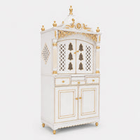 Antarusya Large Floor Rested Pooja Mandap with Door (White Gold) Side Image